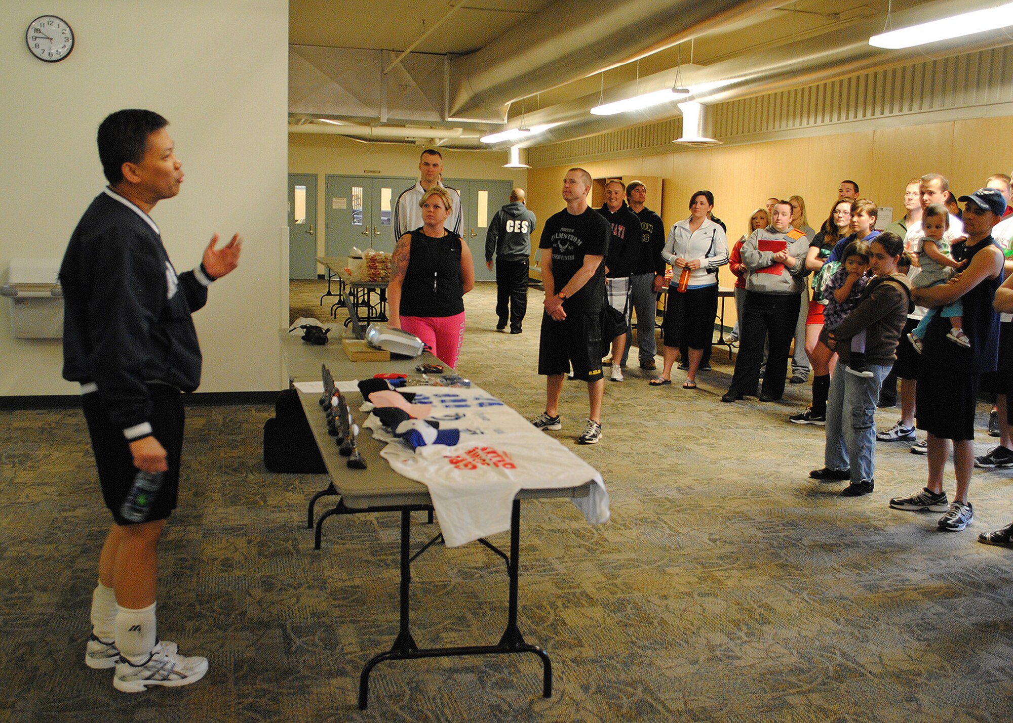Col. H.B. Brual, 341st Missile Wing commander, offers some words of wisdom to the participants of the volleyball tournament April 28. (U.S. Air Force photo/Airman 1st Class Cortney Paxton)