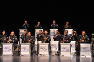 The Airmen of Note, the premier jazz ensemble of the United States Air Force, perform April 26 at the Coastal Carolina University Wheelwright Auditorium in Conway, S.C. The ensemble performed jazz classics, patriotic tunes and original compositions for an audience of more than 600 Conway community members. (U.S. Air Force photo/Kristal Gault)
