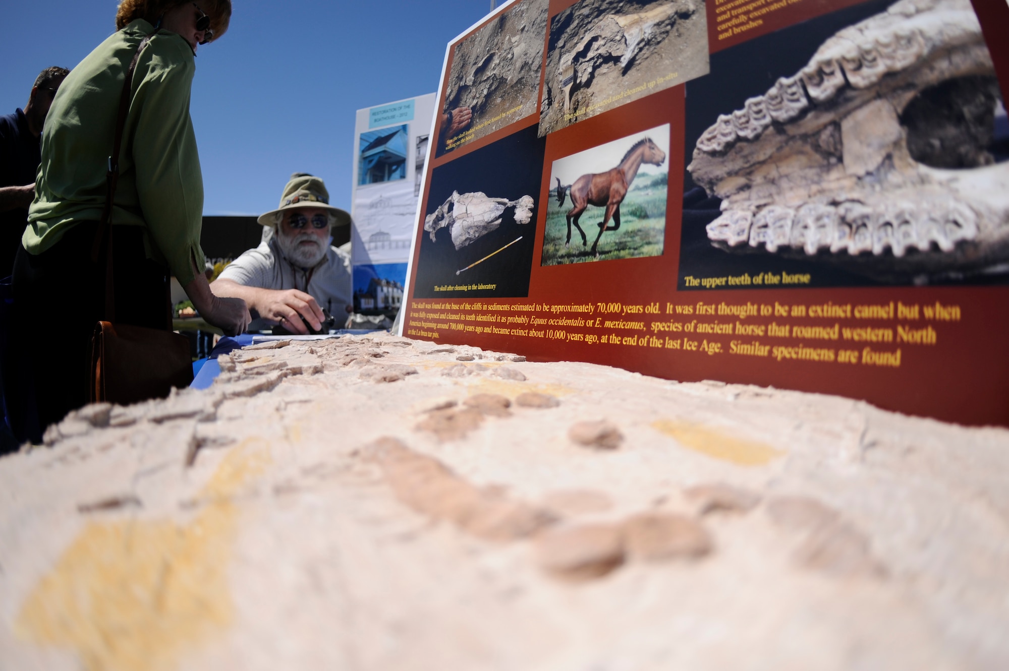 Dr. James Carucci shows base members information on the boat house revitalization project during an Earth Day event at Vandenberg Air Force Base, Calif., April 18, 2012. Carucci is a 30th Civil Engineer Squadron archaeologist. (U.S. Air Force photo/Staff Sgt. Andrew Satran)