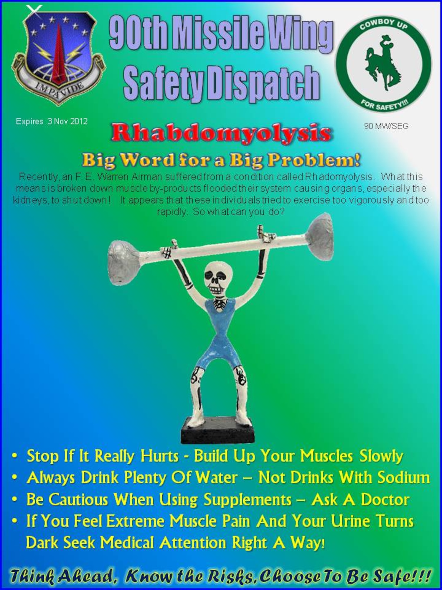 Poster describinbg ways to protect onesself from rhabdomyolysis.