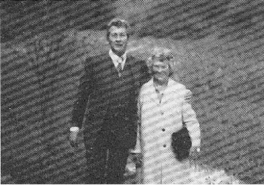 Andy Anderson, who was a World War II veteran that flew for the 91st Bombardment Group, stood with his rescuer, Jeanne Jacob, at the site of the crash. Anderson was assigned as an experienced combat pilot to fly co-pilot on a mission to Ludwigshafen on Sept. 5, 1944, a mission which ended in a crash behind enemy lines. (Courtesy photo)
