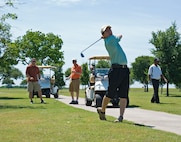 Ben Martinez, 902nd Civil Engineer Squadron asset management specialist, hits his aproach shot from the rough at Randolph Oaks Golf Course April 19. The golf tournament was a Joint Base San Antonio-Randolph Earth Day celebration. (U.S. Air Force photo by Benjamin Faske)