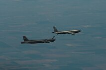 BARKSDALE AIR FORCE BASE, La. - A KC-135 Stratotanker refuels a B-52H Stratofortress during a training mission April 18 over Barksdale Air Force Base, La. This year marks the 60th year of aviation for the B-52H. (U.S. Air Force photo/Staff Sgt. Jonathan Snyder)