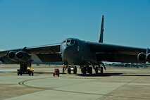 BARKSDALE AIR FORCE BASE, La. - Crew members from the 96th Bomb Squadron, Barksdale Air Force Base, La., return from an 8-hour training flight on a B-52H Stratofortress, April 18. The training allows the air crew to practice numerous capabilities for the B-52H, including nuclear and conventional missions, rapid global strike capabilities and the ability to reach hardened targets anytime, anywhere. (U.S. Air Force photo/Senior Airman Marleah Miller)  