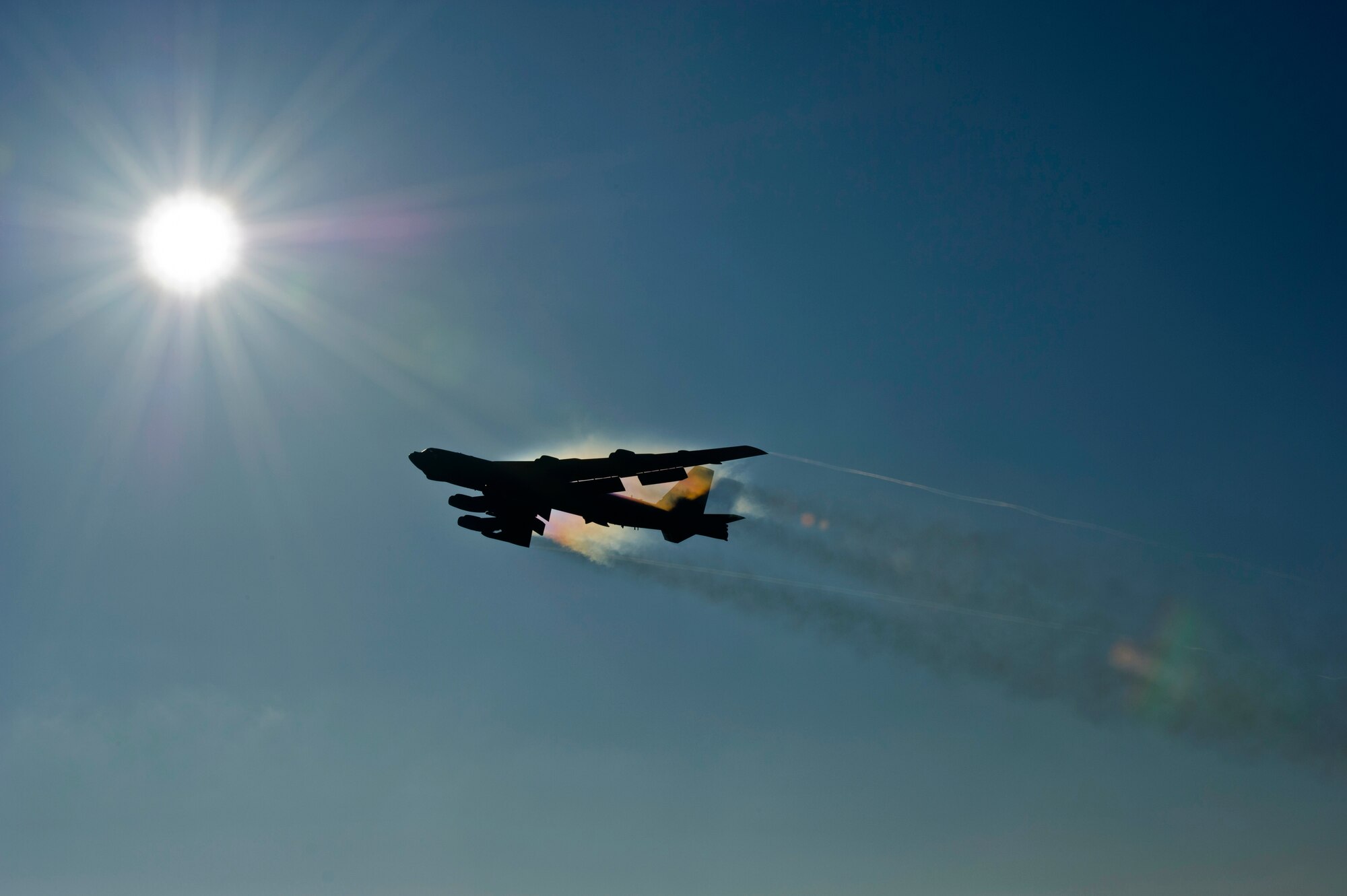BARKSDALE AIR FORCE BASE, La. - A B-52H Stratofortress from the 96th Bomb Squadron, Barksdale Air Force Base, La., takes off on a training flight, April 18. The training allows the air crew to practice numerous capabilities for the B-52H, including nuclear and conventional missions, rapid global strike capabilities and the ability to reach hardened targets anytime, anywhere. (U.S. Air Force photo/Senior Airman Marleah Miller) 
