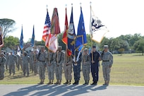 Joint Base San Antonio-Fort Sam Houston's Joint Color Guard presents the colors at JBSA-Fort Sam Houston's Fiesta ceremony April 22 at MacArthur Field as part of JBSA's participation in Fiesta. (U.S. Air Force Photo by Joel Martinez)