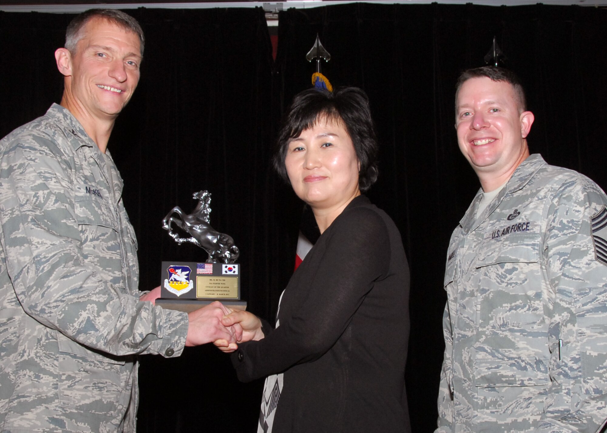 Ms. Chi, IL Mi Na, Civilian of the Quarter, administrative and technical category. (U.S. Air Force photo/Mr. Song, Kyong Hwan)