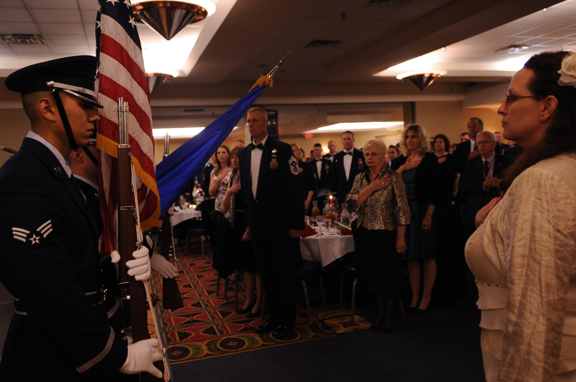 Grand Forks Air Force Base, N.D., Honor Guard personnel present the colors during the Chief’s Recognition Ceremony on April 27, 2012. (U.S. Air Force photo by Staff Sgt. Amanda N. Grabiec)