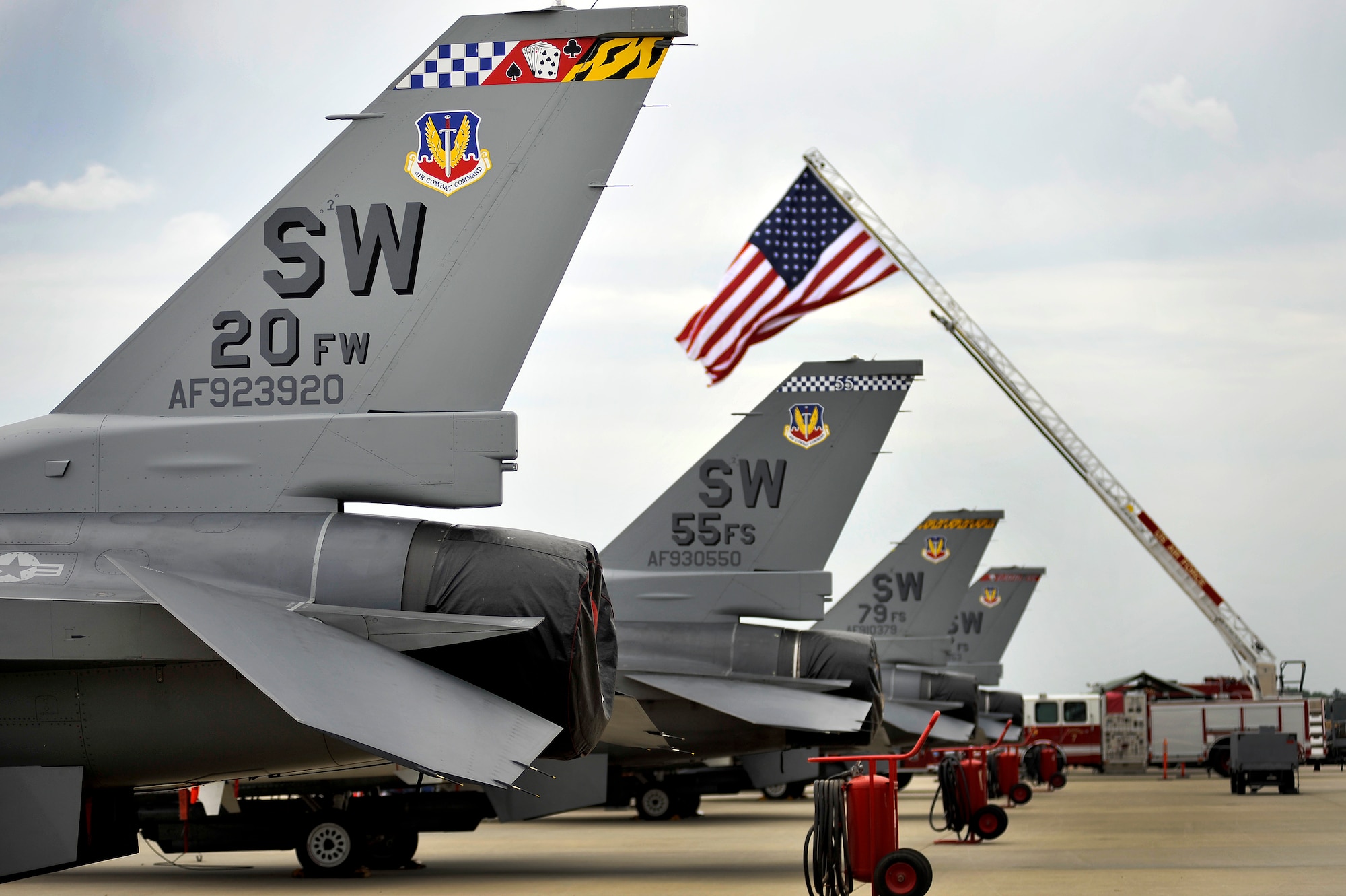 Several U.S. Air Force F-16 Fighting Falcons are displayed for all in attendance to see during day one of the Shaw Air Expo, May 4, 2012, Shaw Air Force Base, SC. The Shaw Air Expo kicked off here today giving military members and their families a chance to witness several aircraft performances. Day 2 and 3 of the Air Expo will take place May 5 through 6 and will be open to the public. (U.S. Air Force Photo by Senior Airman Kenny Holston/Released)


