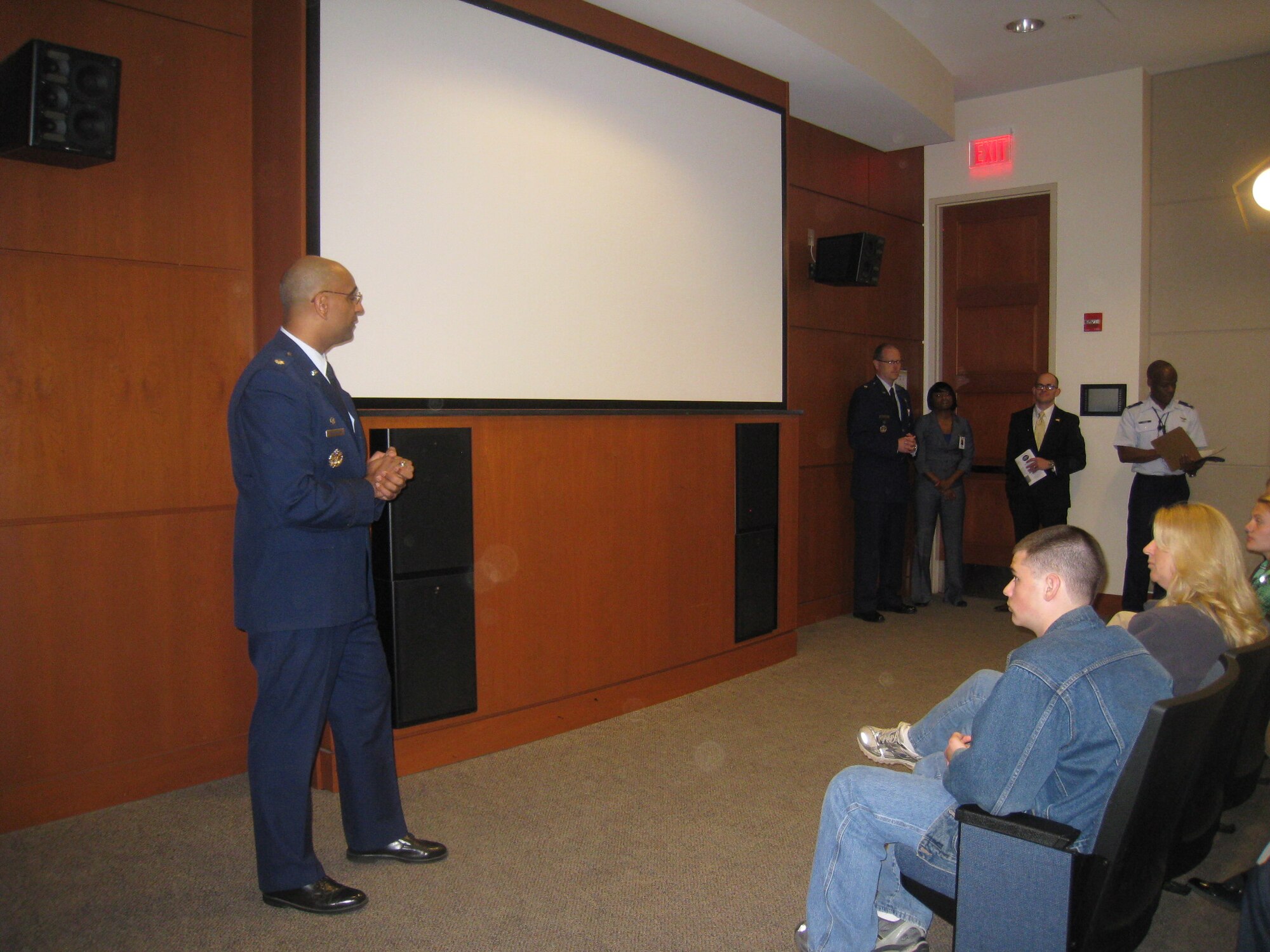 Lt Col Ravi Chaudhary, Commander of the 317th RCS, welcomes Air Force STEM 2020 contest winners to the Pentagon April 20. Members of the 317th Recruiting Squadron, located at Oxon Hill, Md., are launching a year-long campaign to energize Virginia, Maryland and Washington D.C. schools supporting careers in science, technology, engineering and math, or STEM. (Courtesy photo)