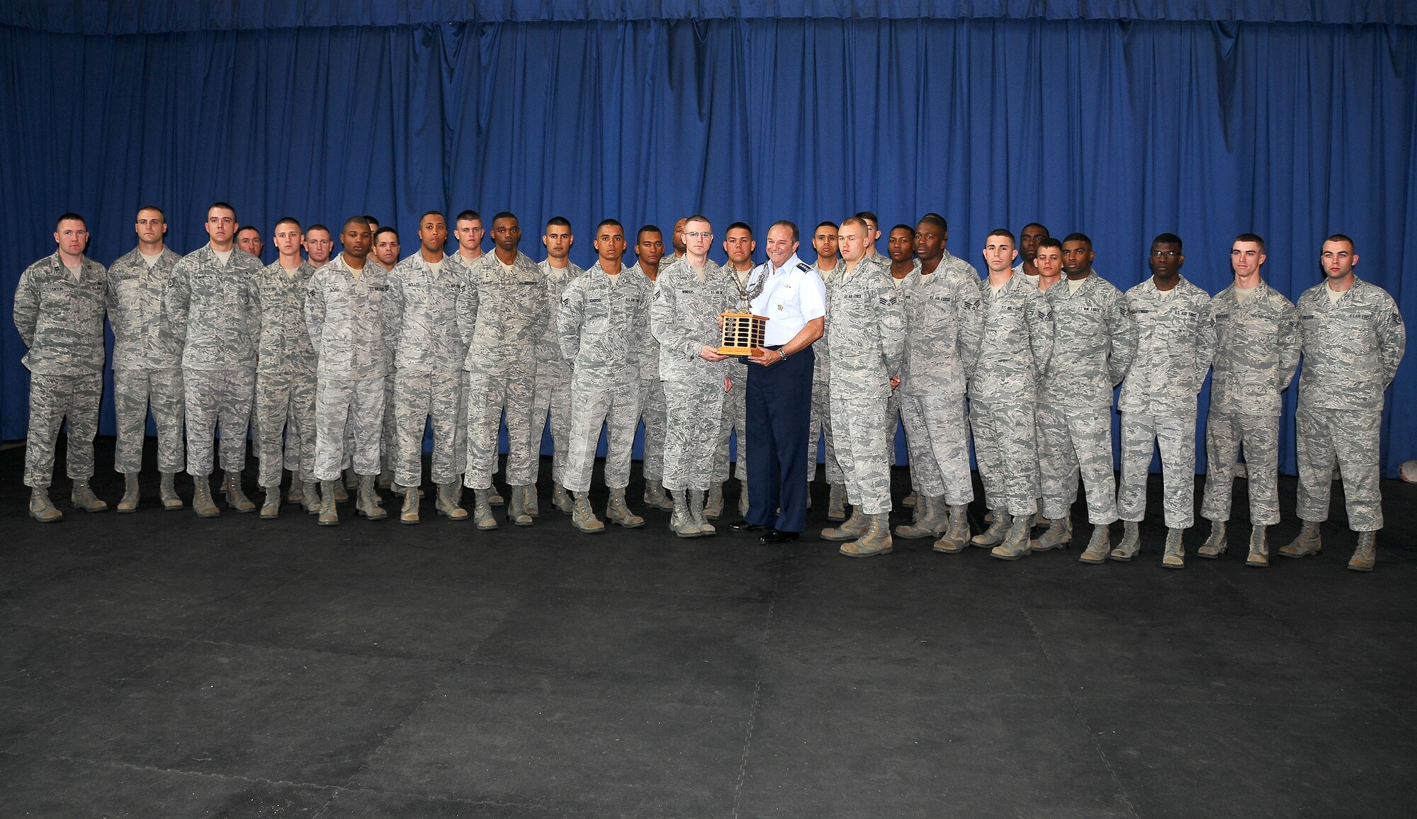 Vice Chief of Staff of the U.S. Air Force Gen. Philip M. Breedlove visited U.S. Air Force Honor Guard Drill Team members, May 3, at Joint Base Anacostia-Bolling. The drill team out-performed the competition from the U.S. Army, Navy, Marine Corps, Merchant Marines and Coast Guard at the Joint Service Drill Team Exhibition in April 2012 to be named 'best of the best'. (U.S. Navy photos by Paul Bello)