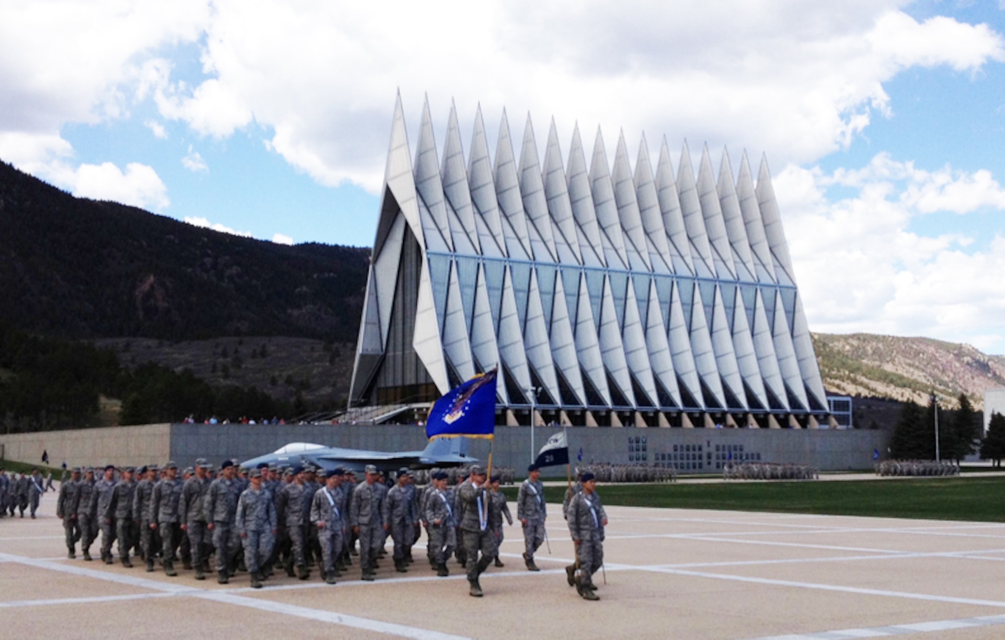 U.S AIR FORCE ACADEMY, Colo., -- Members of Cadet Squadron 28 take part in a parade and use the 434th Air Refueling Wing flag.  (U.S. Air Force photo)