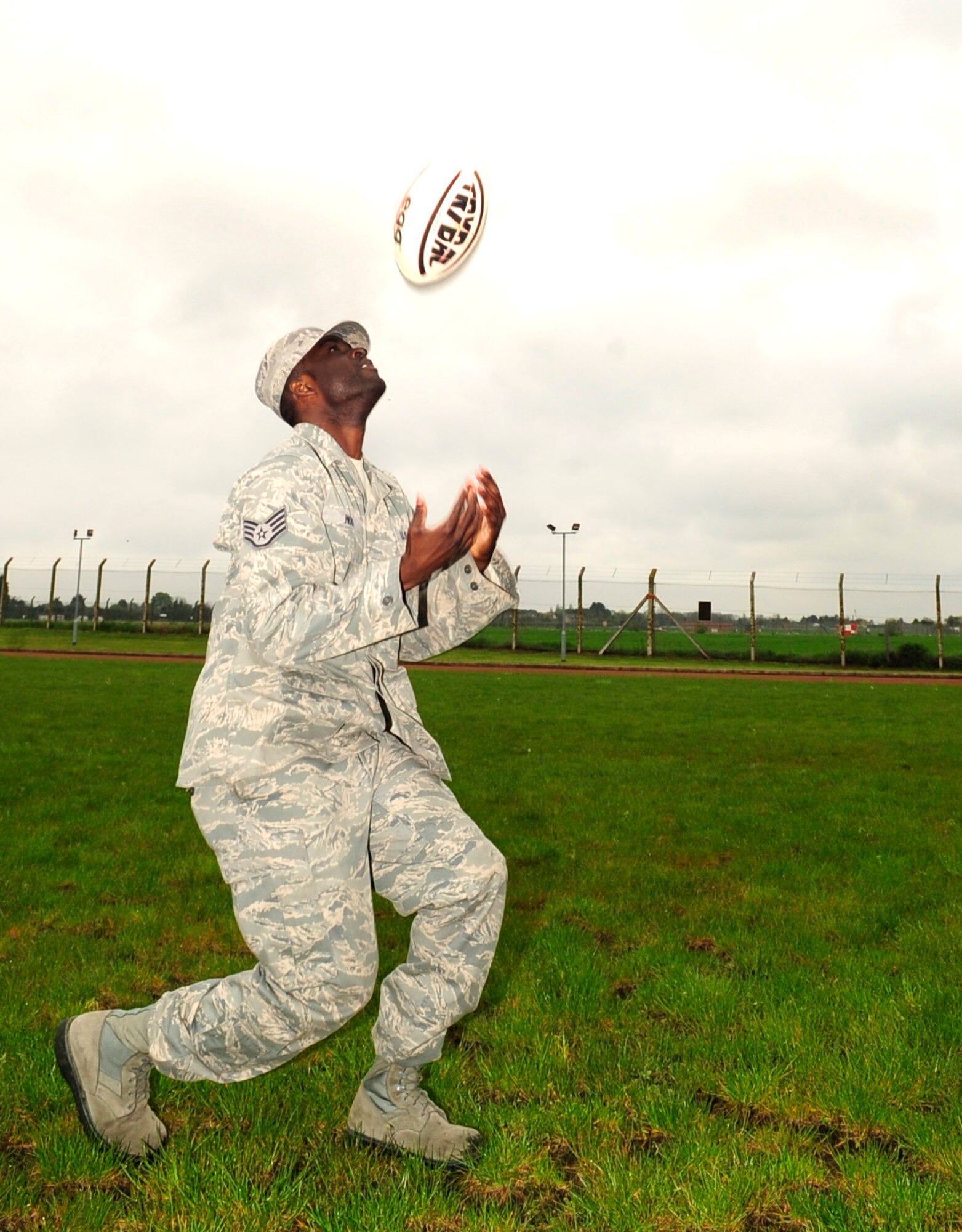 RAF MILDENHALL, England – Staff Sgt. Dustin Hicks, 100th Communications Squadron, plays on the Mildenhall eagles. The Mildenhall Eagles are a rugby team that provides Airmen and locals the chance to interact with one another and learn about each other’s cultures.  (U.S. Air Force photo/Senior Airman Ethan Morgan)