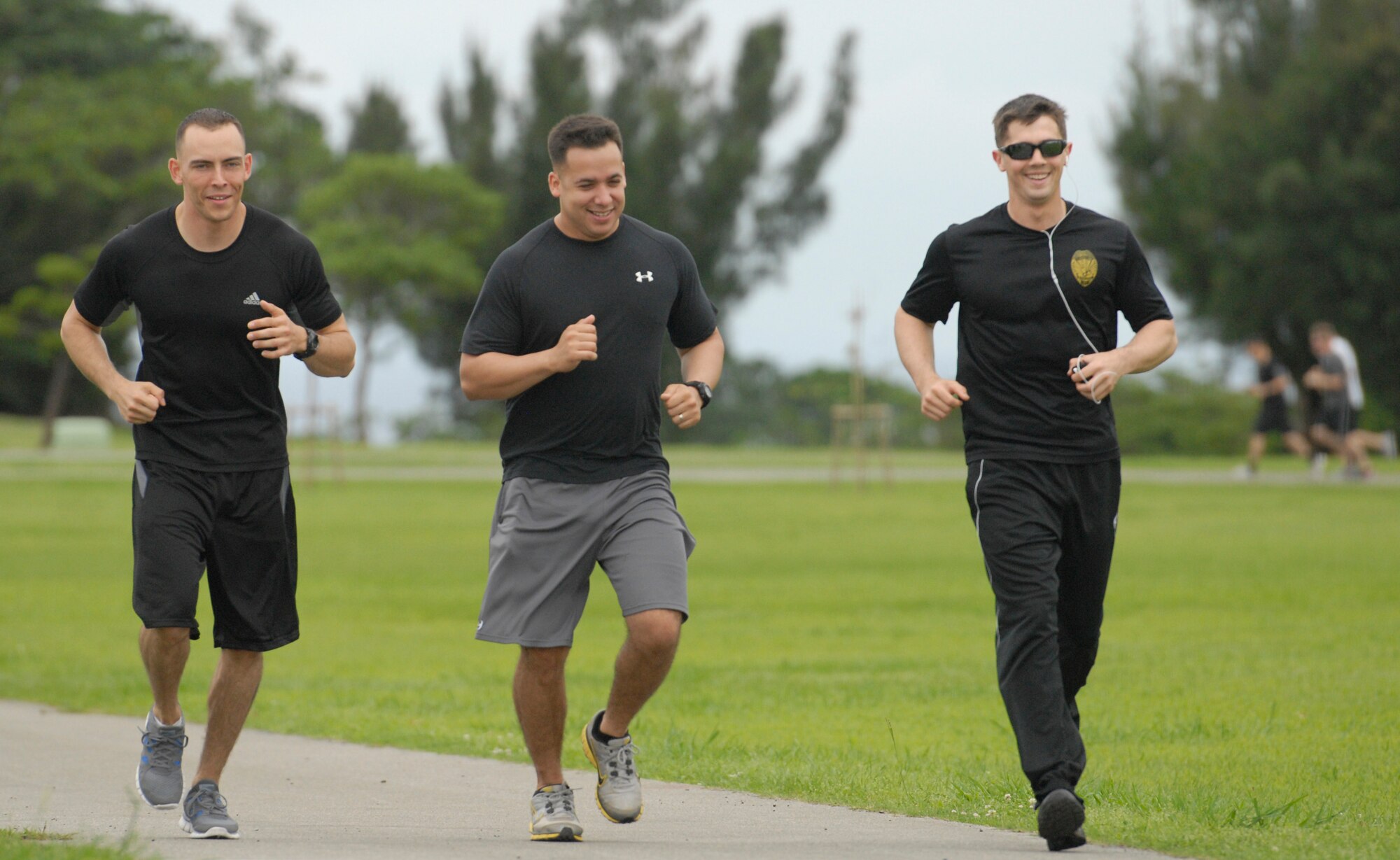 Volunteers around the island of Okinawa participate in Building for America's Bravest jog-a-thon at Marek Park on Kadena Air Base, Japan, May 3, 2012. The 24-hour jog-a-thon was the first overseas fundraiser for Building for America's Bravest sponsored by the Gary Sinise Foundation. The event began May 3, 2012, at 7 a.m., to raise money to build 10 smart homes for severely wounded veterans. (U.S. Air Force photo/Airman 1st Class Malia Jenkins)