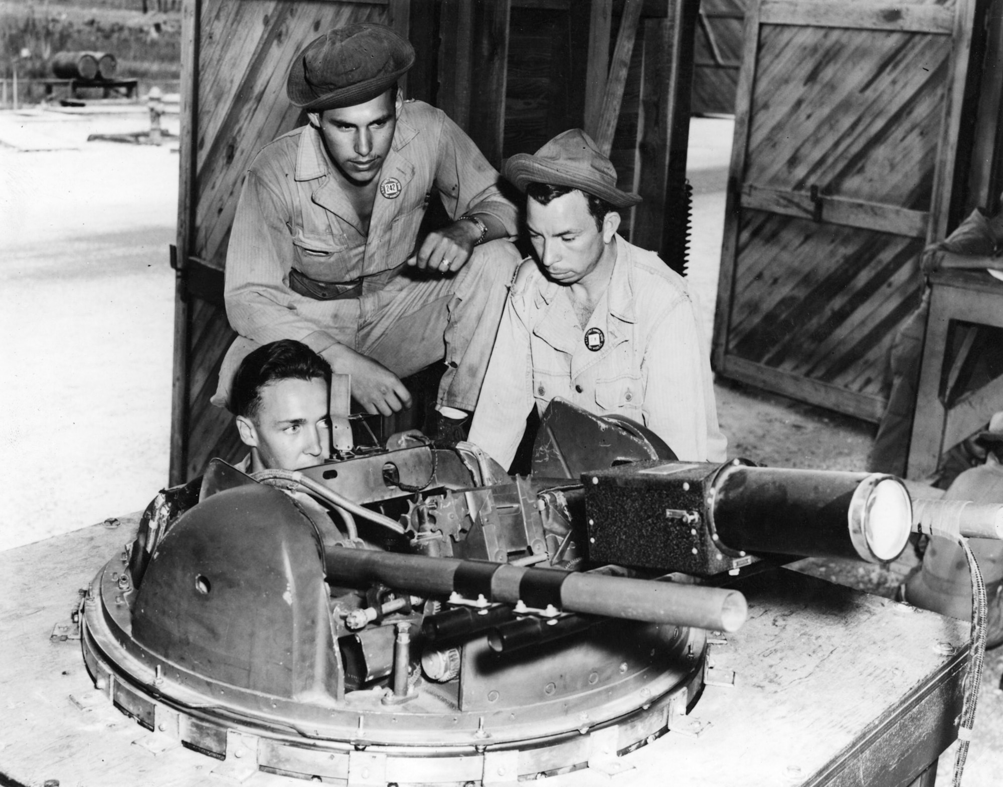 Sgt. John D. Foley (right) as an instructor at AAF Gunnery School at Fort Myers, Fla. (U.S. Air Force photo)
