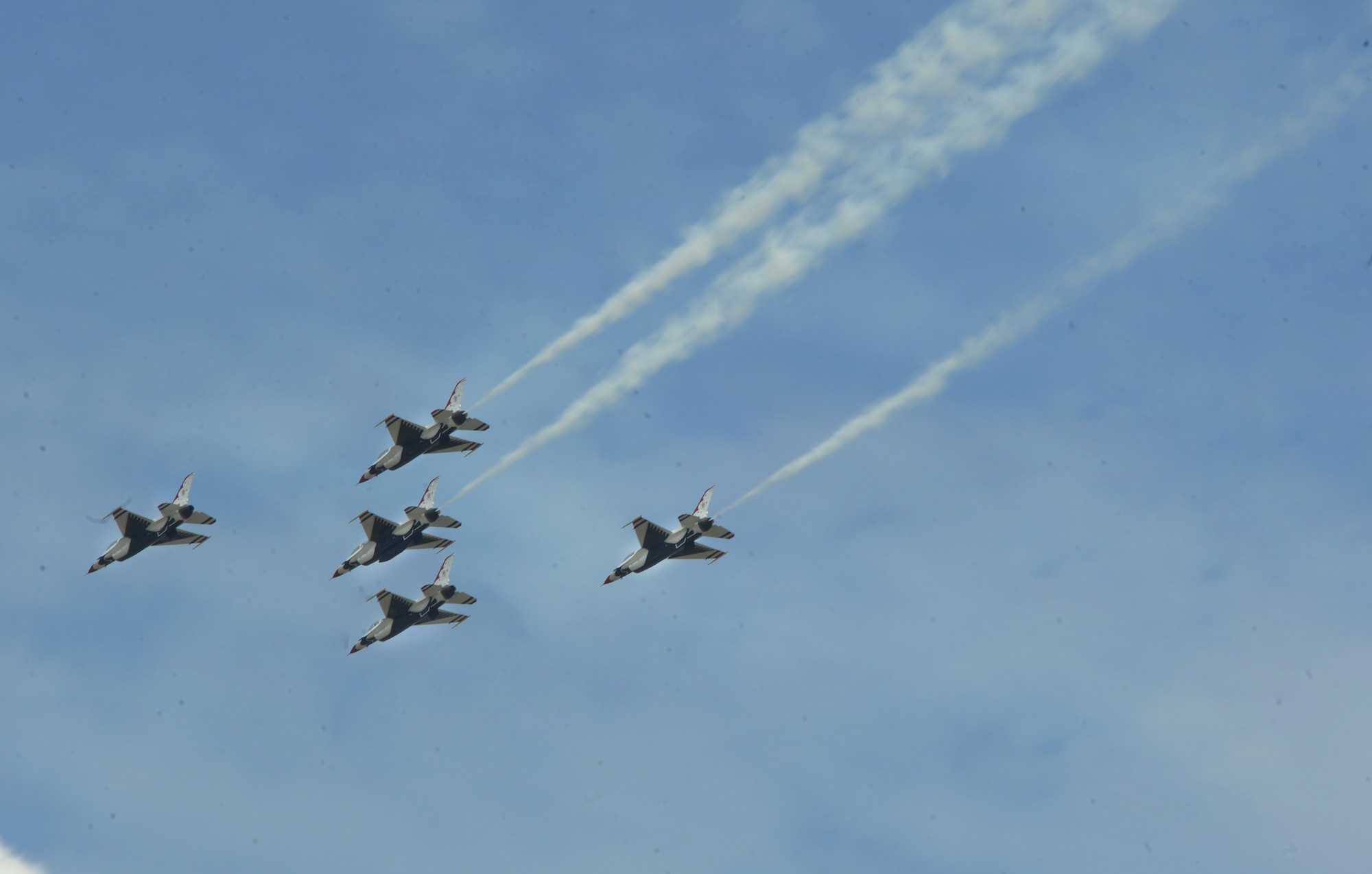 The U.S. Air Force Thunderbirds perform their famous tactical maneuvers during the Shaw Air Expo at Shaw Air Force Base, S.C., May 4, 2012. The Thunderbirds are one of the most famous performers and they travel all over the country showcasing their numerous aerobatics that leave crowds impressed. (U.S. Air Force photo by Senior Airman Tabatha McCarthy/released)