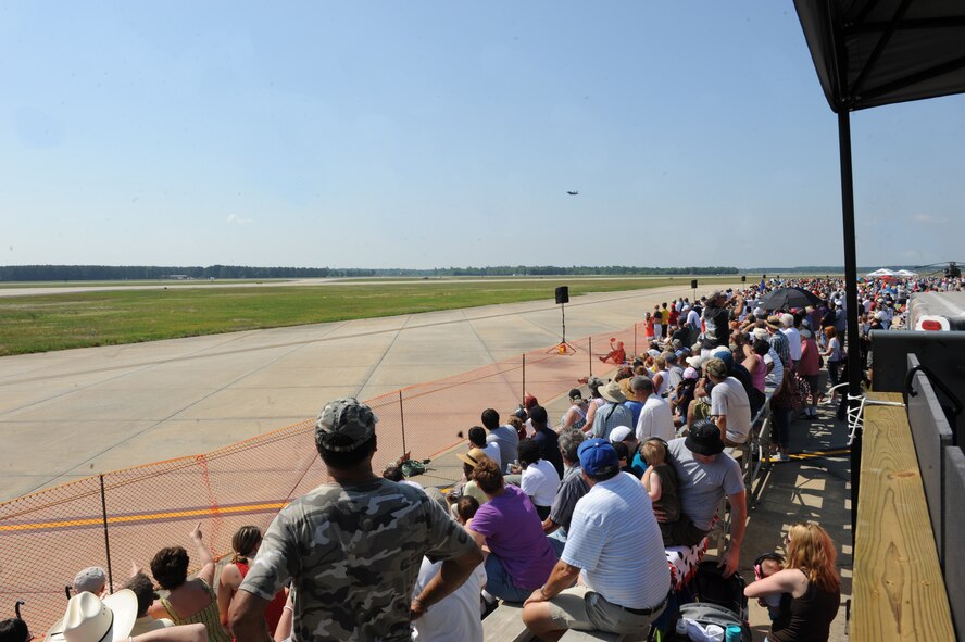 The air power demo team performs in front of the large audience that attended the Shaw Air Expo 2012 at Shaw Air Force Base, S.C., May 5, 2012. The Air Expo is a biennial event that Shaw Air Force Base hosts to the public. The 2012 Expo had more than 18 performers and various static displays. (U.S. Air Force photo by Senior Airman Tabatha McCarthy/released)
