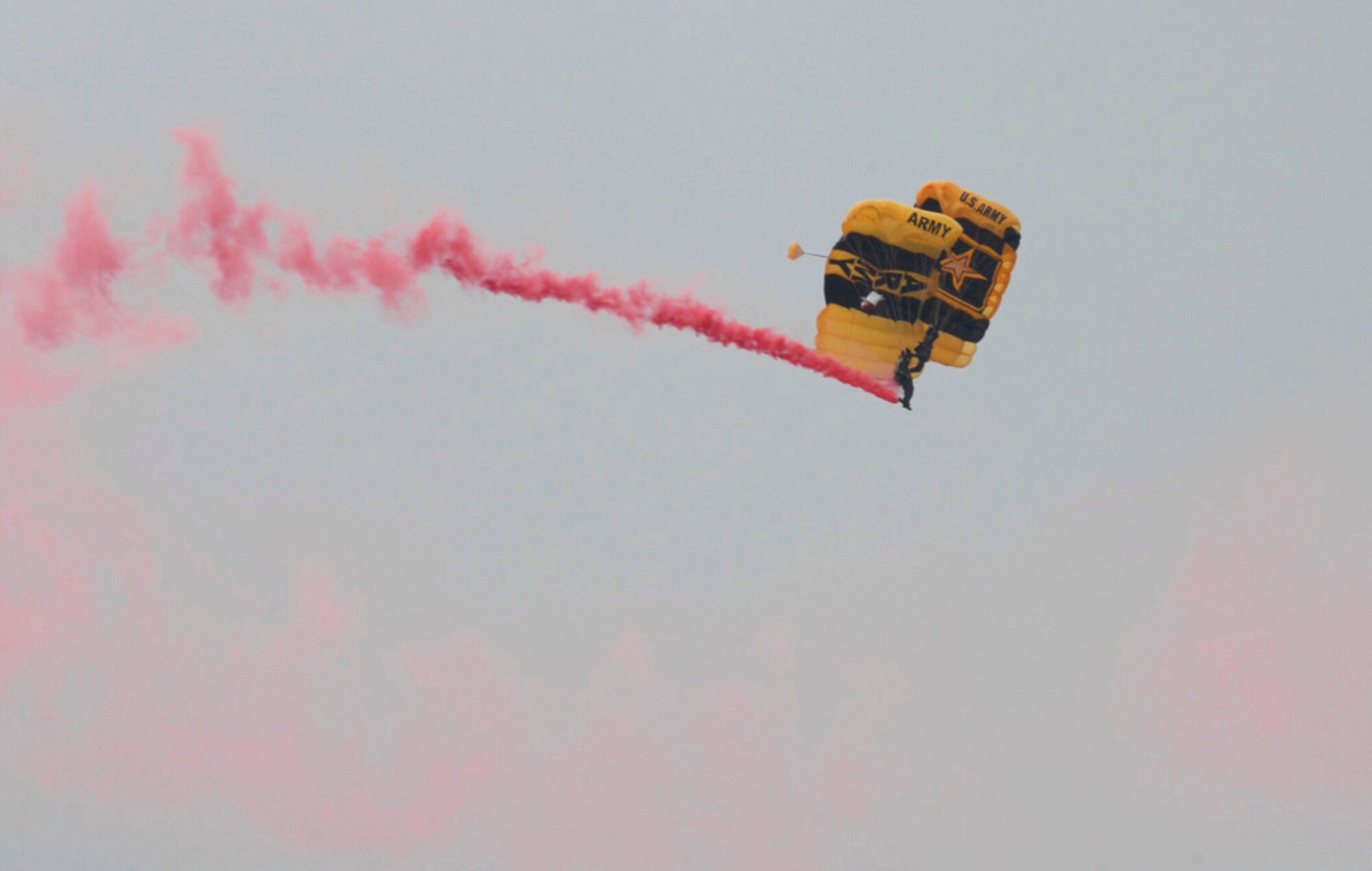 SHAW AIR FORCE BASE, S.C. – U.S. Army Golden Knights skydived during their second performance of the day during the Shaw Air Expo at Shaw Air Force Base, S.C. on May 6, 2012. The Golden Knights performed five times from May 4 to 6 and jumped from altitudes of 2,000 to 15,000 feet. Thousands of visitors witnessed their skills during their performances. (U.S. Air Force photo by Airman 1st Class Krystal M. Jeffers/Released))