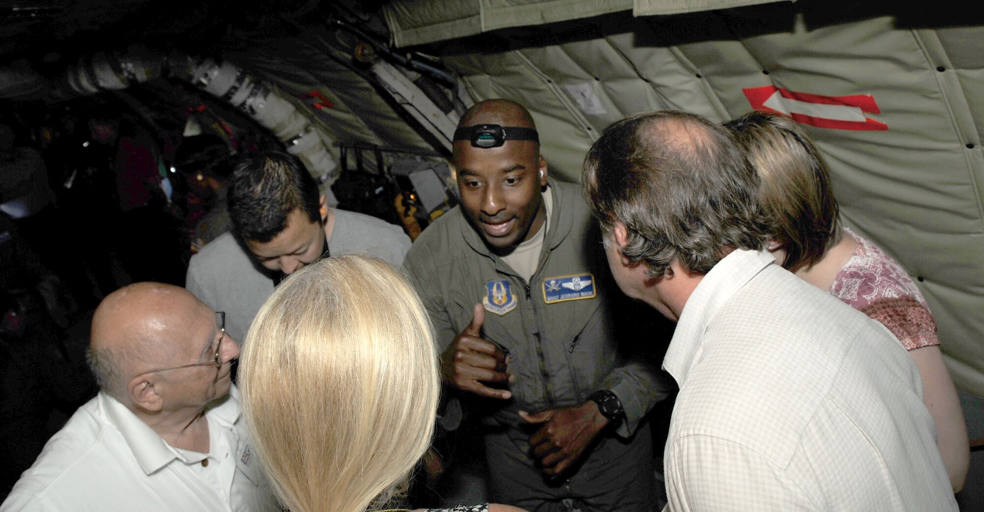 MACDILL AIR FORCE BASE, Fla. – Senior Master Sgt. Jerrard Mack, the noncommissioned officer in charge of clinical training with the 45th Aeromedical Evacuation Squadron, makes sure his troops are ready to save lives.  He was able to demonstrate their mission for a group of local employers and civic leaders during an orientation flight May 5 aboard a KC-135 Stratotanker. (Official U.S. Air Force photo by Staff Sgt. Shawn Rhodes)