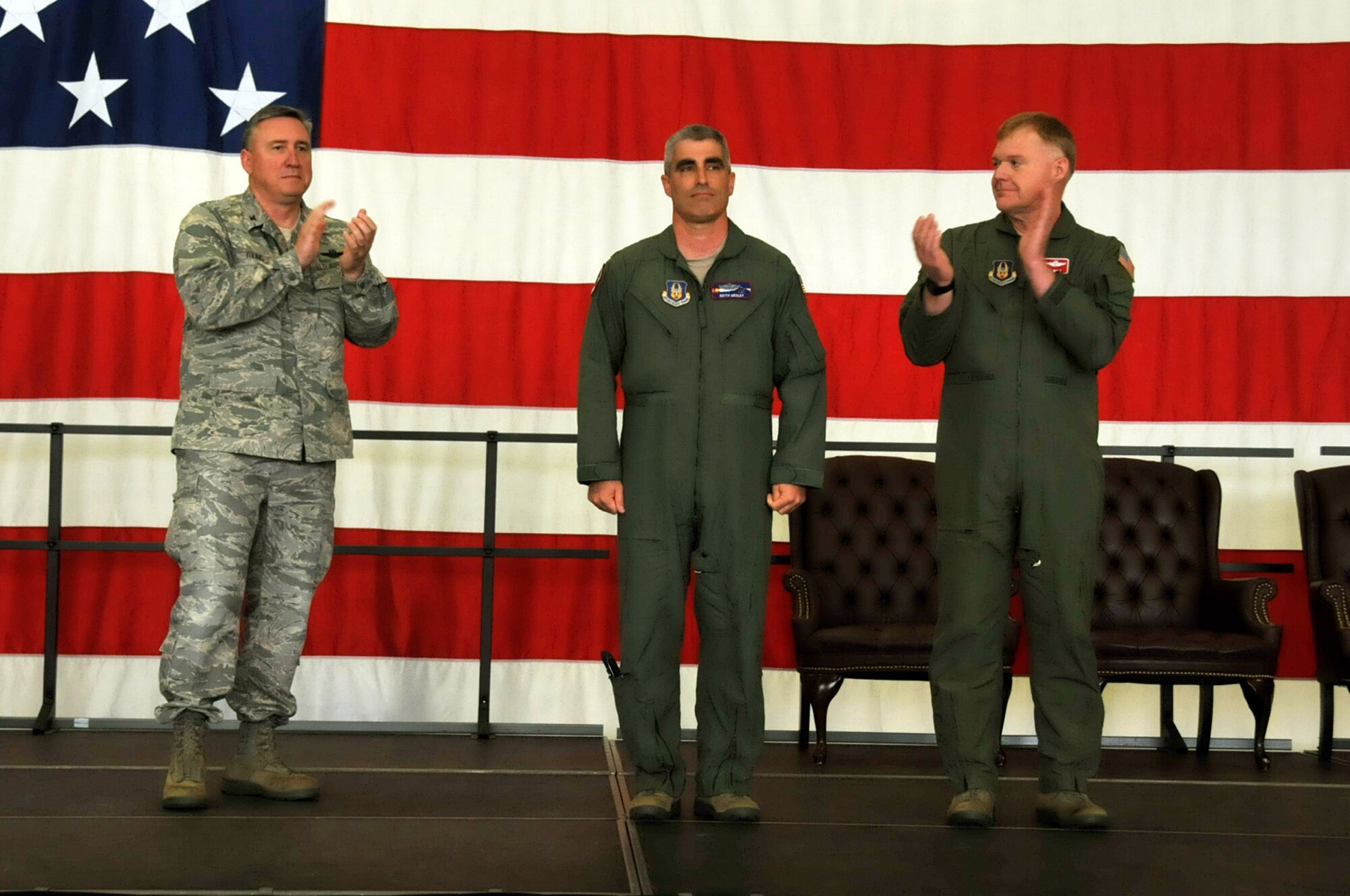 Colonel Keith T. Wesley assumes command of 934th Operations Group, May 6 at Minneapolis-St. Paul Air Reserve Station, Minn.(U.S. Air Force photo/Tech. Sgt. Bob Sommer)