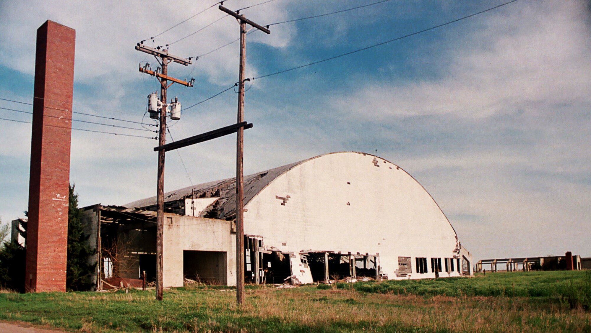 The remains of an aircraft hangar stand on the former location of Bruning Army Air Field, Neb., in this photo taken on July 17, 2004.  The 507th Fighter Group, the precursor to the modern-day 507th Air Refueling Wing, was activated at Bruning AAF in 1944.  (U.S. Air Force photo by Lt. Col. [ret.] Donald Klinko)