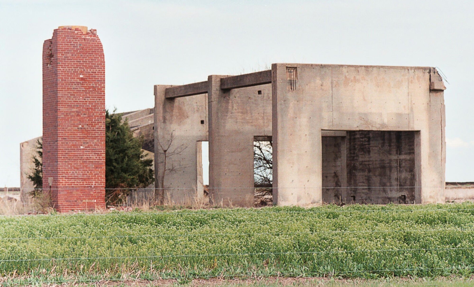 The remains of a heating plant stand on the former location of Bruning Army Air Field, Neb., in this photo taken on July 17, 2004.  The 507th Fighter Group, the precursor to the modern-day 507th Air Refueling Wing, was activated at Bruning AAF in 1944.  (U.S. Air Force photo by Lt. Col. [ret.] Donald Klinko)