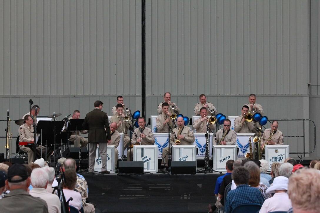 The United States Air Force Band of Flight’s Night Flight Jazz Ensemble will present its annual Glenn Miller concert outside the National Museum of the United States Air Force on May 19 at 6 p.m. (U.S. Air Force photo/Master Sgt. Becky Taylor)