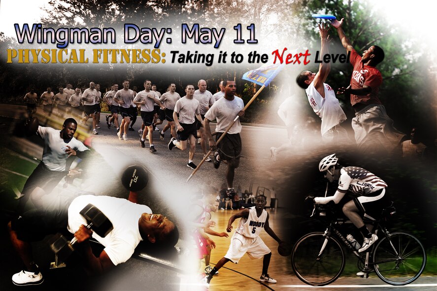 Moody Air Force Base’s next Wingman Day is scheduled for May 11, 2012. On that day, the base will focus on the physical pillar of Comprehensive Airman Fitness with various physical events and activities. The event will begin with a wing run, and families are encouraged to participate. (U.S. Air Force illustration by Staff Sgt. Jamal D. Sutter/Released)
