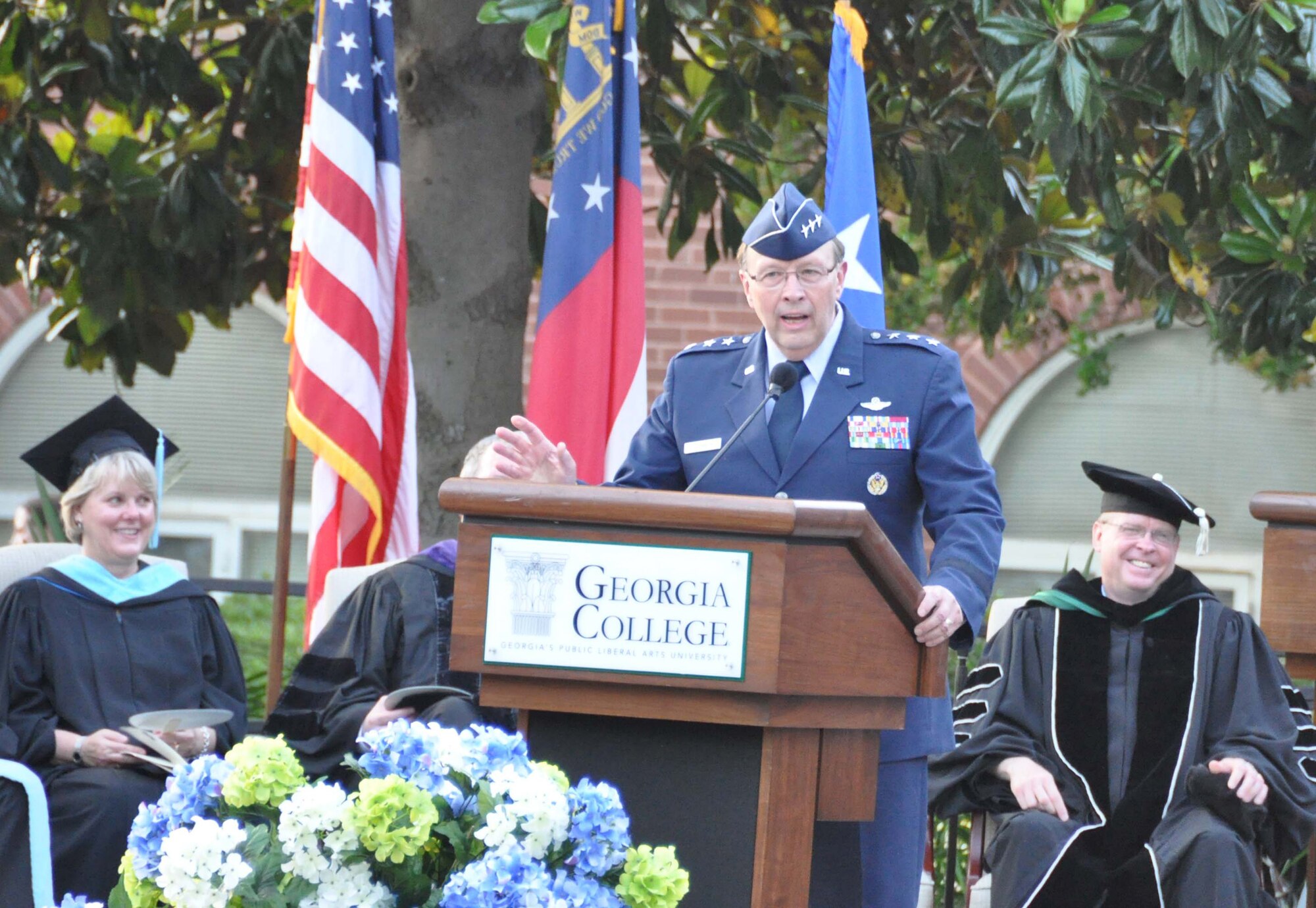 Lt. Gen. Charles E. Stenner Jr., commander, Air Force Reserve Command, delivers the commencement address to the Georgia College and State University Graduate School during commencement ceremonies May 4 at Georgia College, Milledgeville, Ga.  More than 570 students received their diplomas at the ceremony. (U.S. Air Force photo/Chief Master Sgt. Bill Goben)