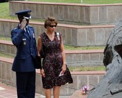 Gen.  Edward A. Rice Jr., Air Education and Training Command commander, and his wife, Theresa, pay tribute to military members from the San Antonio area who served in the Vietnam War during the San Antonio Vietnam Veterans Memorial ceremony  April 29. (U.S. Air Force Photo by Don Lindsey)