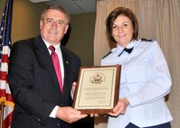 914th Airlift Wing Public Affairs Officer Maj. Andrea Pitruzzella receives the Buffalo Federal Executive Board’s Communications and Outreach Award, May 8, 2012, Buffalo, NY. The Buffalo Federal Executive Board handed out its annual Federal Employees of the Year awards at the Buffalo convention center. (U.S. Air force photo by Tech. Sgt. Joseph McKee)