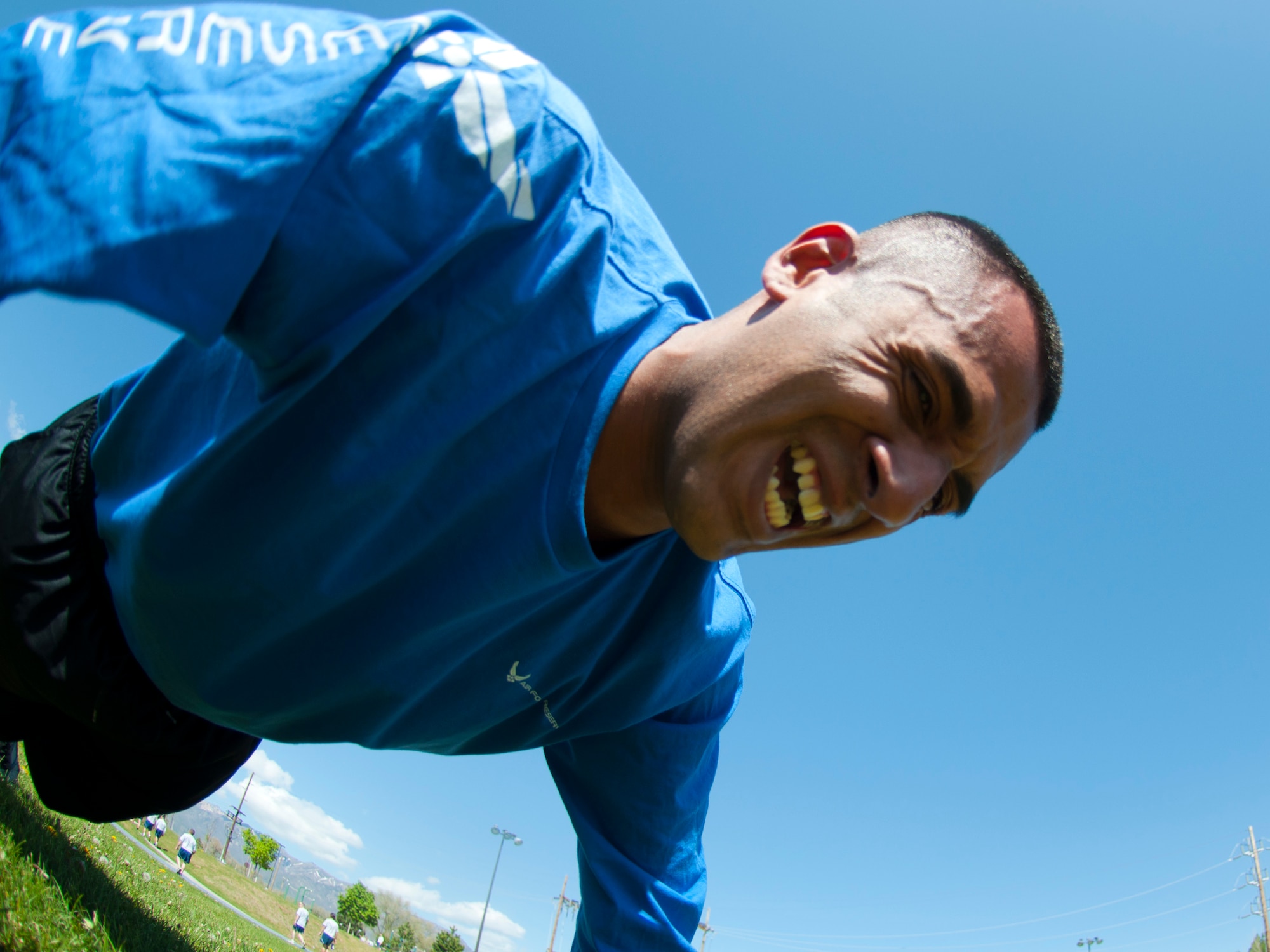 Leonard Figueroa, a new Air Force Reserve recruit from the local area, completes push-ups during physical fitness testing Saturday as part of Development Training Flight activities. He and nine other new recruits were the first to participate in the DTF program, which debuted at the 419th Fighter Wing this month. (U.S. Air Force photo/Staff Sgt. Kyle Brasier)