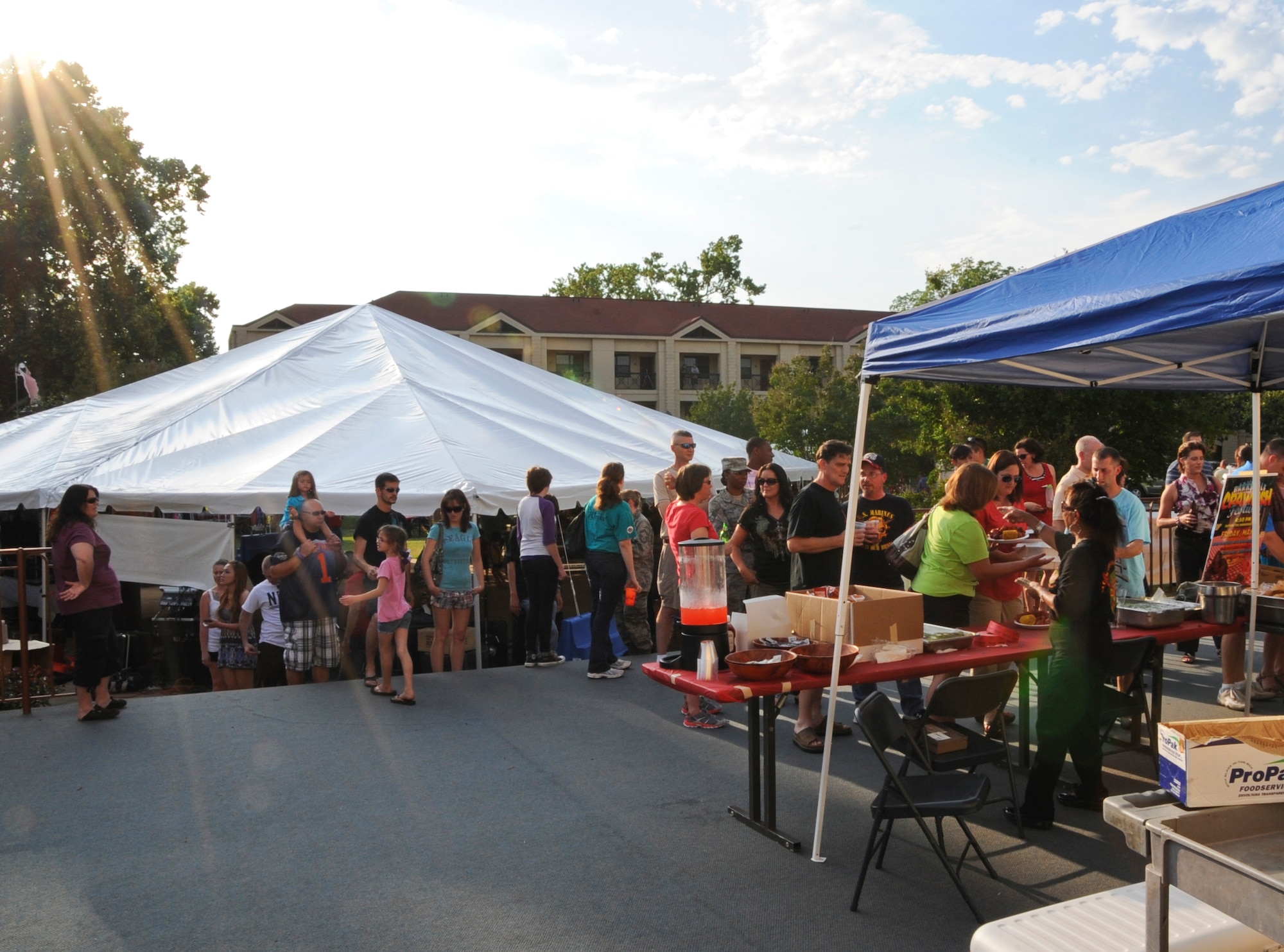 Participants of the 2012 Crawfish Festival stand in line to order food on Barksdale Air Force Base, La., May 4. Crawfish, corn on the cob, potatoes, cookies, hamburgers and hotdogs were a few menu items found at the concessions stand operated by the 2nd Force Support Squadron. (U.S. Air Force photo/Airman 1st Class Micaiah Anthony)(RELEASED)
