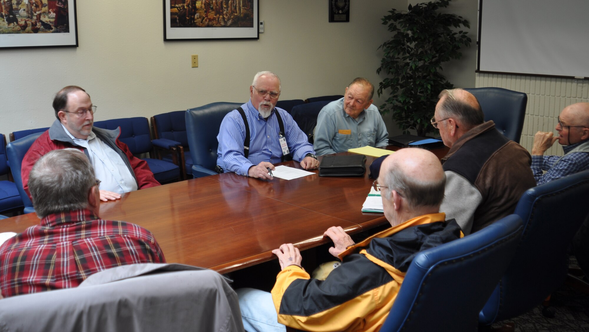 Jim Smith, 92nd Force Support Squadron retiree activities office director, speaks with his group of retirees at Fairchild Air Force Base, Wash., May 3, 2012. The RAO acts as an interface between the active duty and retired communities. It keeps retirees and their families informed on matters related to their military status. It provides important information and vital services on issues regarding TRICARE, military ID cards, survivor benefits, death reporting and much more. The staff at the RAO are all volunteers. (U.S. Air Force photo by Scott King/Released)