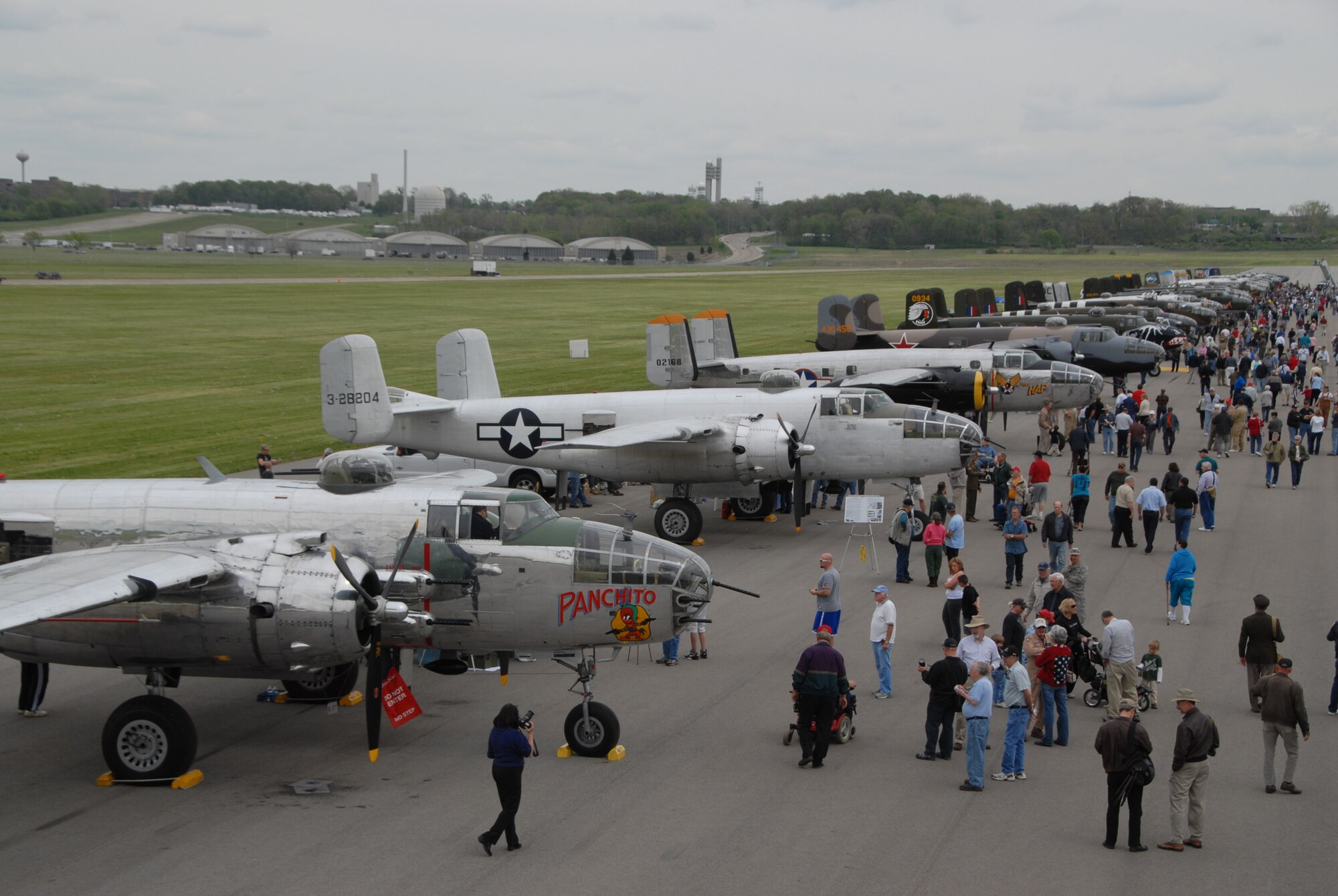 WRIGHT-PATTERSON AIR FORCE BASE, Ohio - The Doolittle Tokyo Raiders commemorated the 70th anniversary of the raid on Japan at a memorial service April 18, 2012, at the National Museum of the United States Air Force. The 20 vintage B-25 bombers performed a fly-by during the ceremony. (U.S. Air Force photo/Tech. Sgt. Anthony Springer) 
