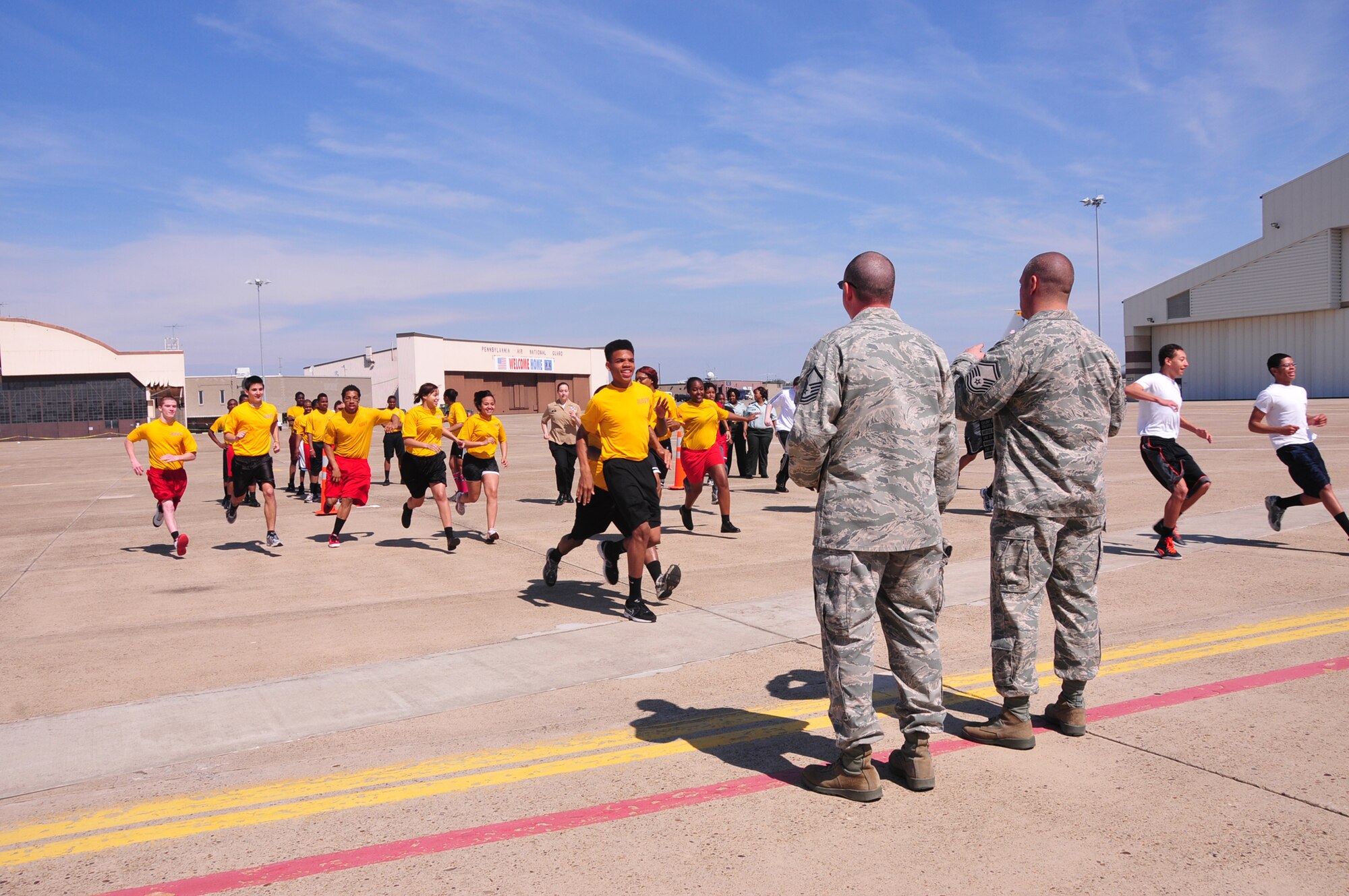 The 171st Air Refueling Wing hosts its 8th Annual JROTC Day. Eight schools from the surrounding area participate in the event.  While nearly 250 cadets compete in ground events to include Formation Challenge, Drill Challenge, Military History Challenge, Tug-O-War, and the Push-Up Challenge, fifty senior cadets witness an aerial refueling during an orientation flight aboard one of the unit's KC-135 Stratotankers.  Many unit members, JROTC commanders and other state guardmembers contribute to the program acting as judges for competitions and conducting events.   (National Guard photo by Master Sgt. Ann Young/ Released)