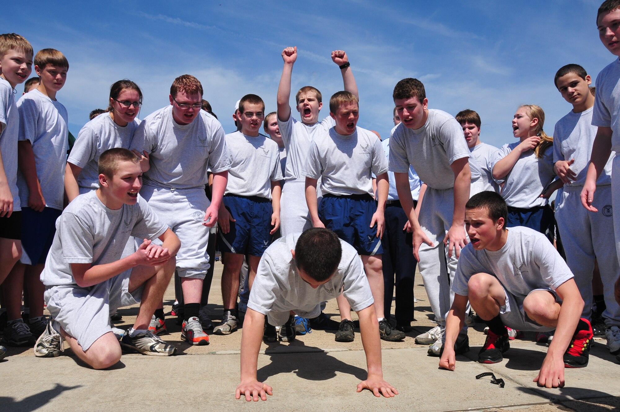 The 171st Air Refueling Wing hosts its 8th Annual JROTC Day. Eight schools from the surrounding area participate in the event.  While nearly 250 cadets compete in ground events to include Formation Challenge, Drill Challenge, Military History Challenge, Tug-O-War, and the Push-Up Challenge, fifty senior cadets witness an aerial refueling during an orientation flight aboard one of the unit's KC-135 Stratotankers.  Many unit members, JROTC commanders and other state guardmembers contribute to the program acting as judges for competitions and conducting events.   (National Guard photo by Master Sgt. Ann Young/ Released)