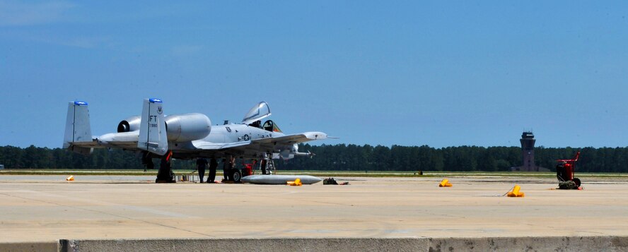 An A-10 Warthog landed in support of the Air Expo at Shaw Air Force Base, S.C., May 3, 2012. Thousands of visitors came to the 2012 Air Expo to watch the Thunderbirds perform and view static displays on the flightline. (U.S. Air Force photo by Senior Airman Neil D. Warner/Released)