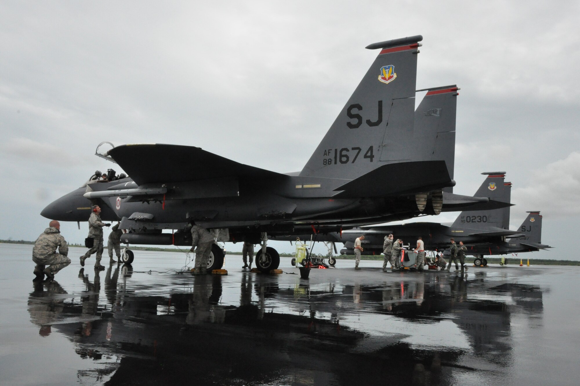 Reservists from the 414th Fighter Group, Seymour Johnson Air Force Base, N.C. played opposing forces during a operational readiness exercise at Homestead Air Reserve Base, Fla. in April. The 414th led a total force integration team to support the exercise. (USAF photo by Master Sgt. Wendy Lopedote, 916ARW/PA, released)