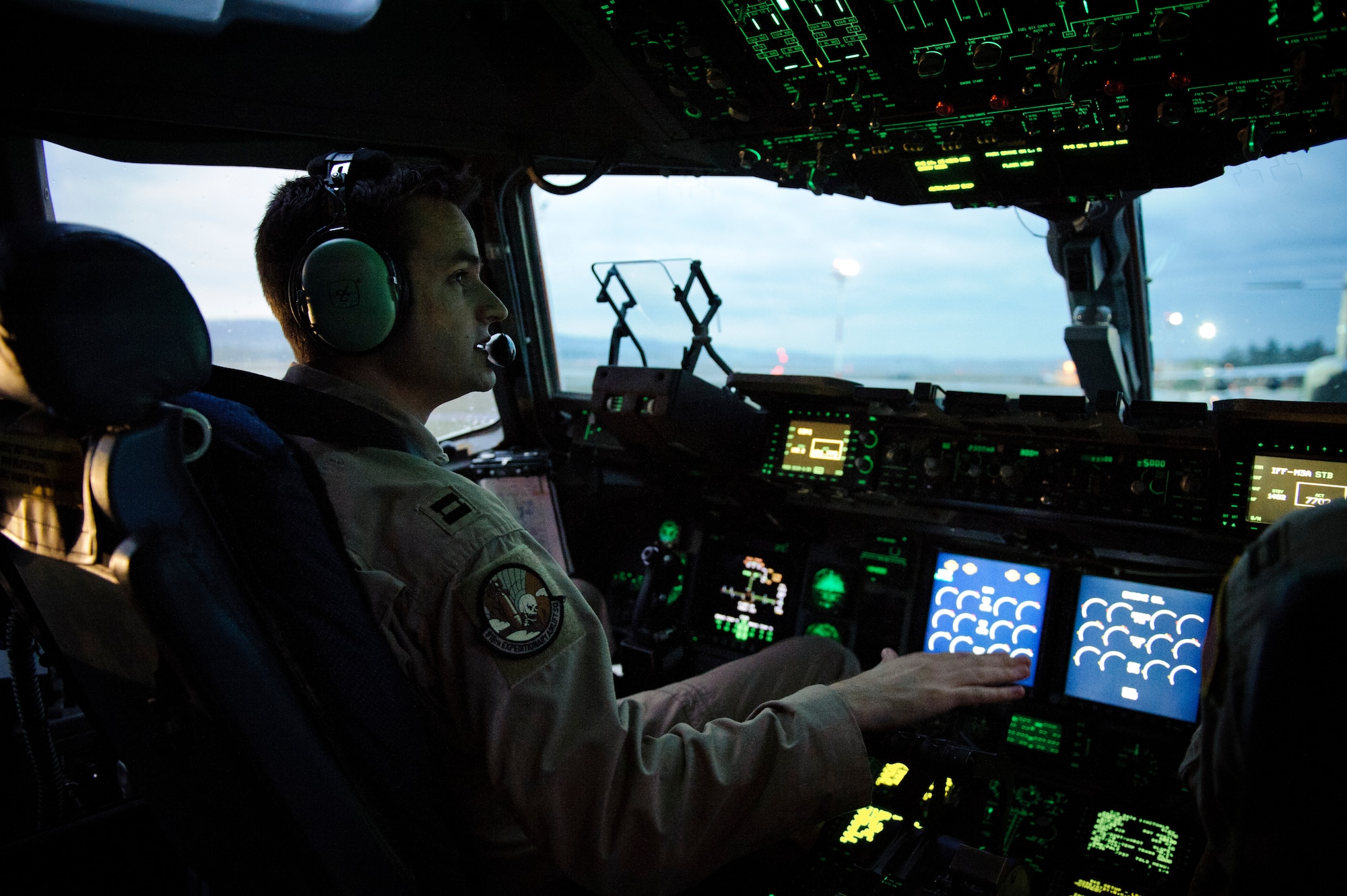 RAMSTEIN AIR BASE, Germany – Capt. Tyrus Scott, 816th Expeditionary Airlift Squadron pilot, taxis his C-17 Globemaster III for take-off April 27, 2012. (U.S. Air Force photo/Staff Sgt. Nathanael Callon)