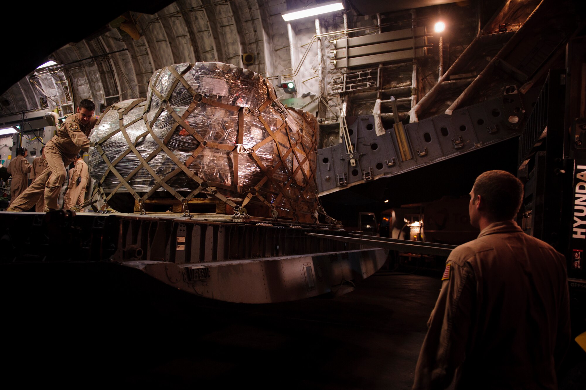 SOUTHWEST ASIA – Members of the 816th Expeditionary Airlift Squadron unload cargo from a C-17 Globemaster III at Camp Lemonnier, Djibouti, April 25, 2012. (U.S. Air Force photo/Staff Sgt. Nathanael Callon)