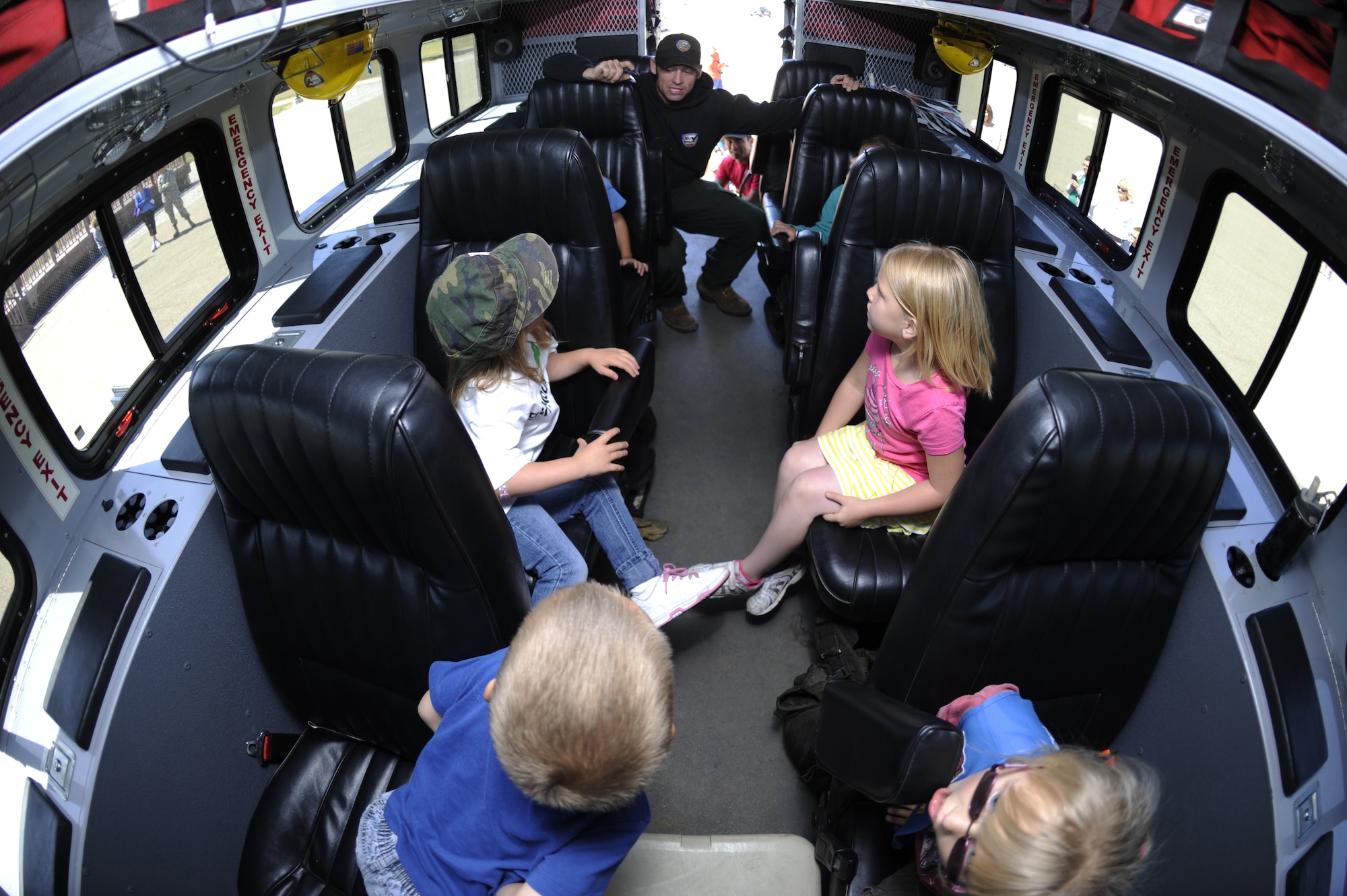 VANDENBERG AIR FORCE BASE, Calif. -- Space and Sea Girl Scouts learn about the instruments and tools inside the Vandenberg Hot Shot truck during a safety awareness class at the parade grounds here Wednesday, May 9, 2012. The Vandenberg Hot Shots explained their role in fighting wilderness fires and showed the tools they use to fight fire. (U.S. Air Force photo/Staff Sgt. Andrew Satran) 

 