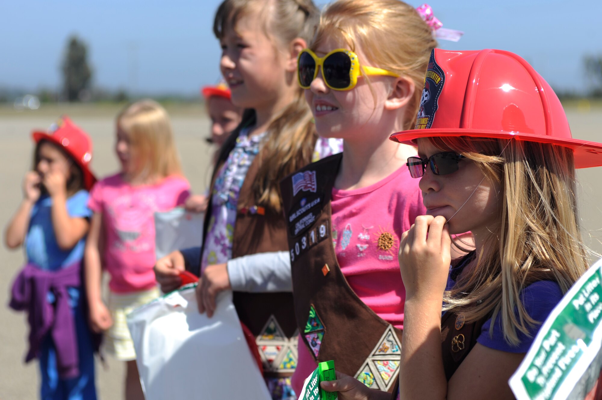 VANDENBERG AIR FORCE BASE, Calif. -- Space and Sea Girl Scouts learn about the instruments and tools during a safety awareness class at the parade grounds here Wednesday, May 9, 2012. The Vandenberg Hot Shots explained their role in fighting wilderness fires and showed the tools they use to fight fire. (U.S. Air Force photo/Staff Sgt. Andrew Satran) 

 