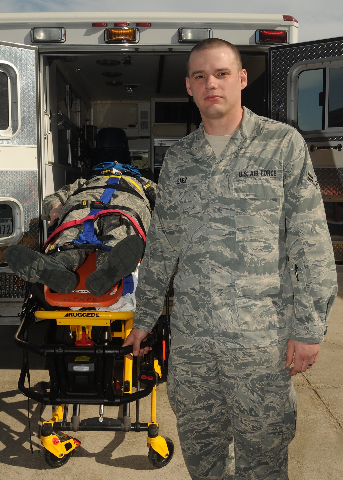 Airman 1st Class Brandon Baez, 319th Medical Operations Squadron, poses for a photo May 10, 2012, on Grand Forks Air Force Base, N.D. Baez was named the latest Warrior of the Week for the 319th Air Base Wing. (U.S. Air Force photo/Airman 1st Class Ashley N. Taylor)