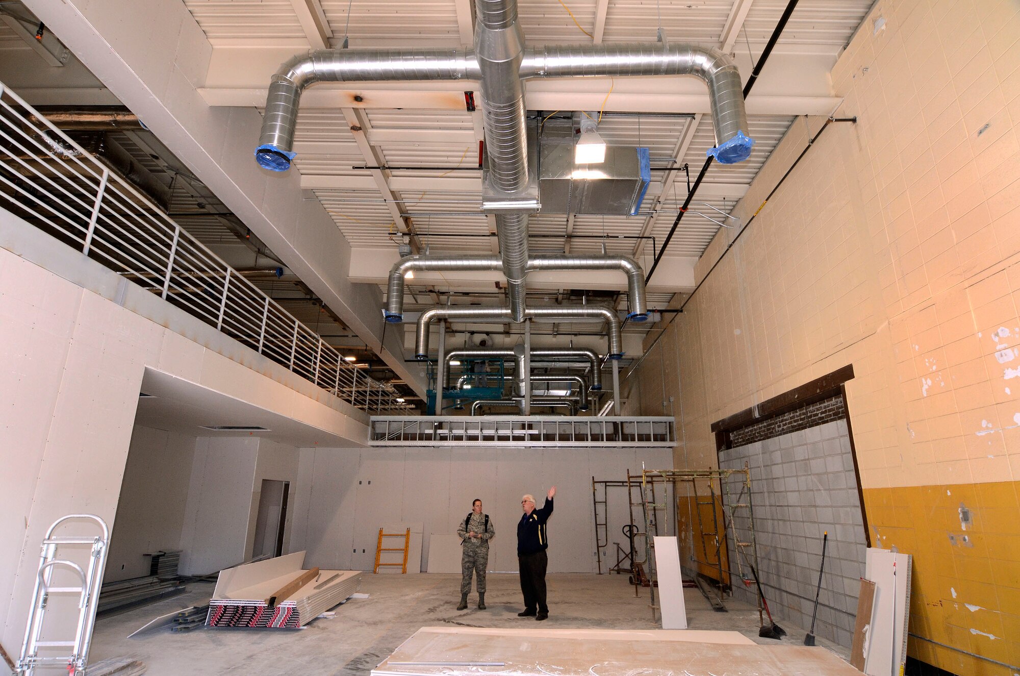 Pictured is another one of the new personnel assembly areas where deploying personnel will gather for further instructions or actions prior to deploying from Dobbins Air Reserve Base, Ga., Apr. 12.  The waiting area will be decorated with a modern industrial theme with exposed air ducts and carbon fiber surfaces.  The new deployment processing center is one of many projects in various stages of progress which the base civil engineers initiate and monitor through to a successful l completion.  (U.S. Air Force photo/ Brad Fallin)