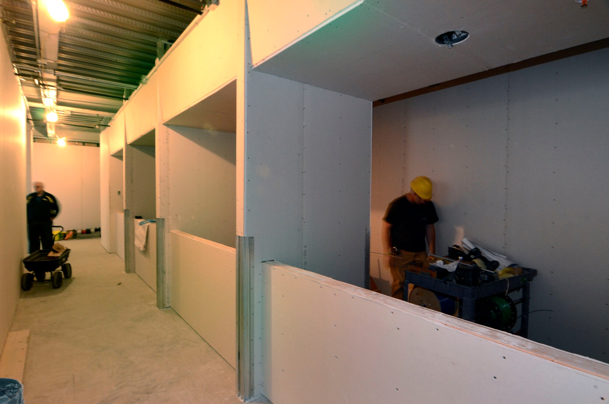 This is where the deploying personnel processing line will form and allow deploying members to visit each agency required in order to out-process the base at Dobbins Air Reserve Base, Ga., Apr. 12.  The new deployment processing center is one of many projects in various stages of progress which the base civil engineers initiate and monitor through to a successful l completion.  (U.S. Air Force photo/ Brad Fallin)
