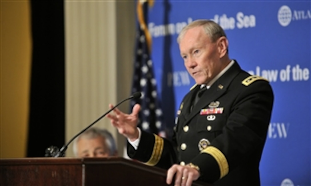 Chairman of the Joint Chiefs of Staff Gen. Martin E. Dempsey, U.S Army, delivers remarks at the Forum on the Law of the Sea Convention held at the Willard Intercontinental Washington Hotel, Washington D.C, May 9, 2012.  