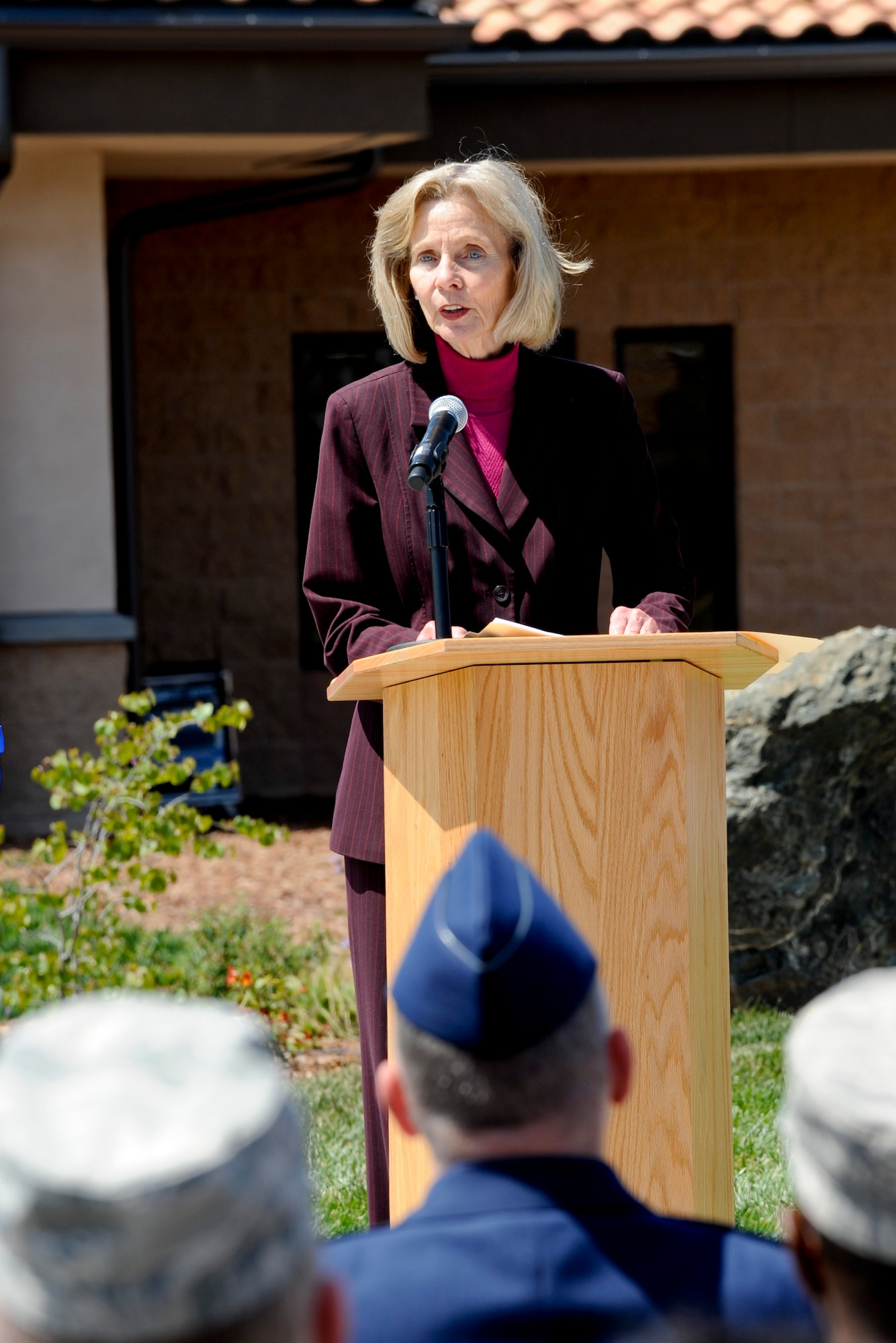 VANDENBERG AIR FORCE BASE, Calif.-- U.S. Congresswoman Lois Capps speaks during the ribbon cutting of the new Child Development Center here Friday, May 11th, 2012. The new facility is slated to open to base-affiliated children May 21, and will provide 37 more child care slots. (U.S. Air Force photo/Staff Sgt. Levi Riendeau)