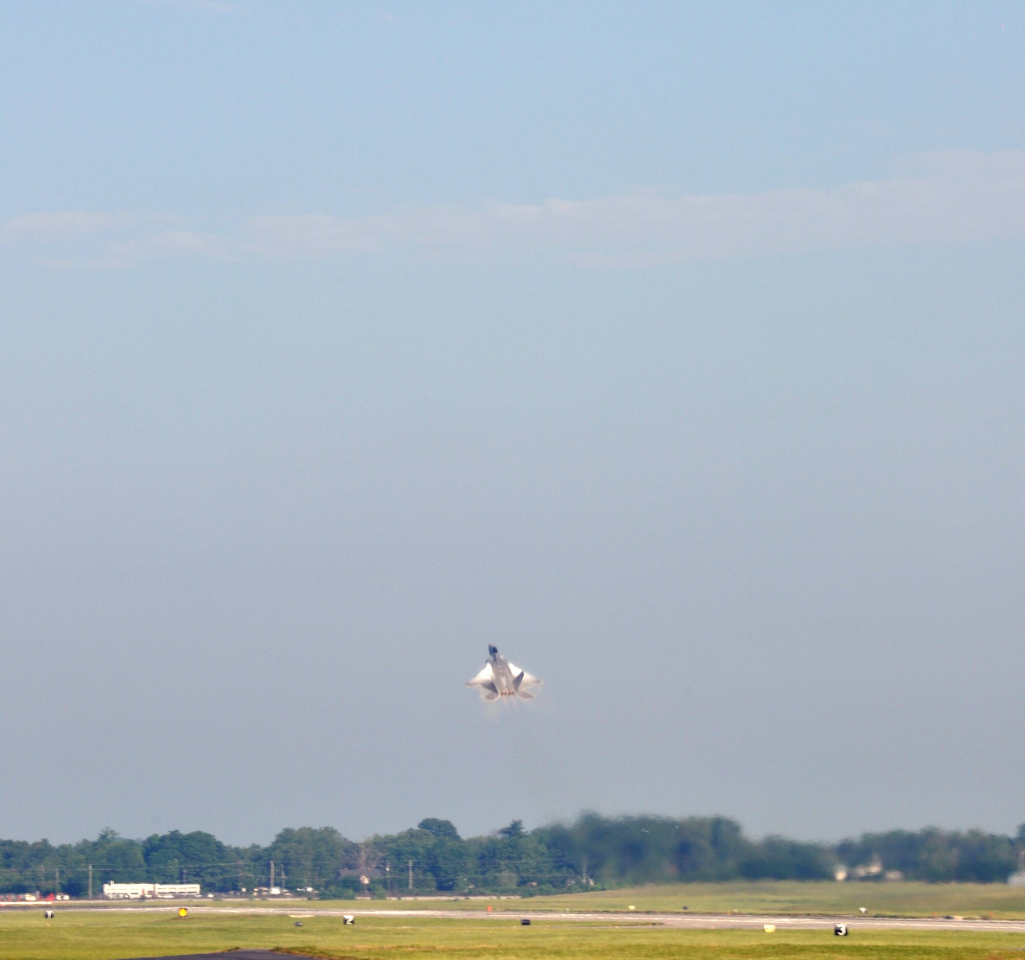 Raptor number 195, the last Raptor made at the Lockheed Martin Marietta Plant, takes off from Dobbins Air Reserve Base on May 5 and climbs at a 90-degree angle.  The pilot is Lt. Col. Paul Moga, 525th Fighter Squadron commander, who will flew the jet to Joint Base Elmendorf-Richardson, where it serves as the flagship for the 525th Fighter Squadron. (U.S. Air Force photo/Airman 1st Class Elizabeth Gaston)