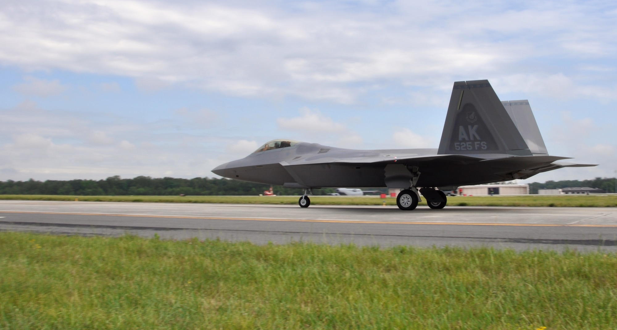 Raptor number 195, the last Raptor made at the Lockheed Martin Marietta Plant, taxis to the runway at Dobbins Air Reserve Base on May 5.  The pilot is Lt. Col. Paul Moga, 525th Fighter Squadron commander, who flew the jet to Joint Base Elmendorf-Richardson, where it serves as the flagship for the 525th Fighter Squadron. (U.S. Air Force photo/Airman 1st Class Elizabeth Gaston)